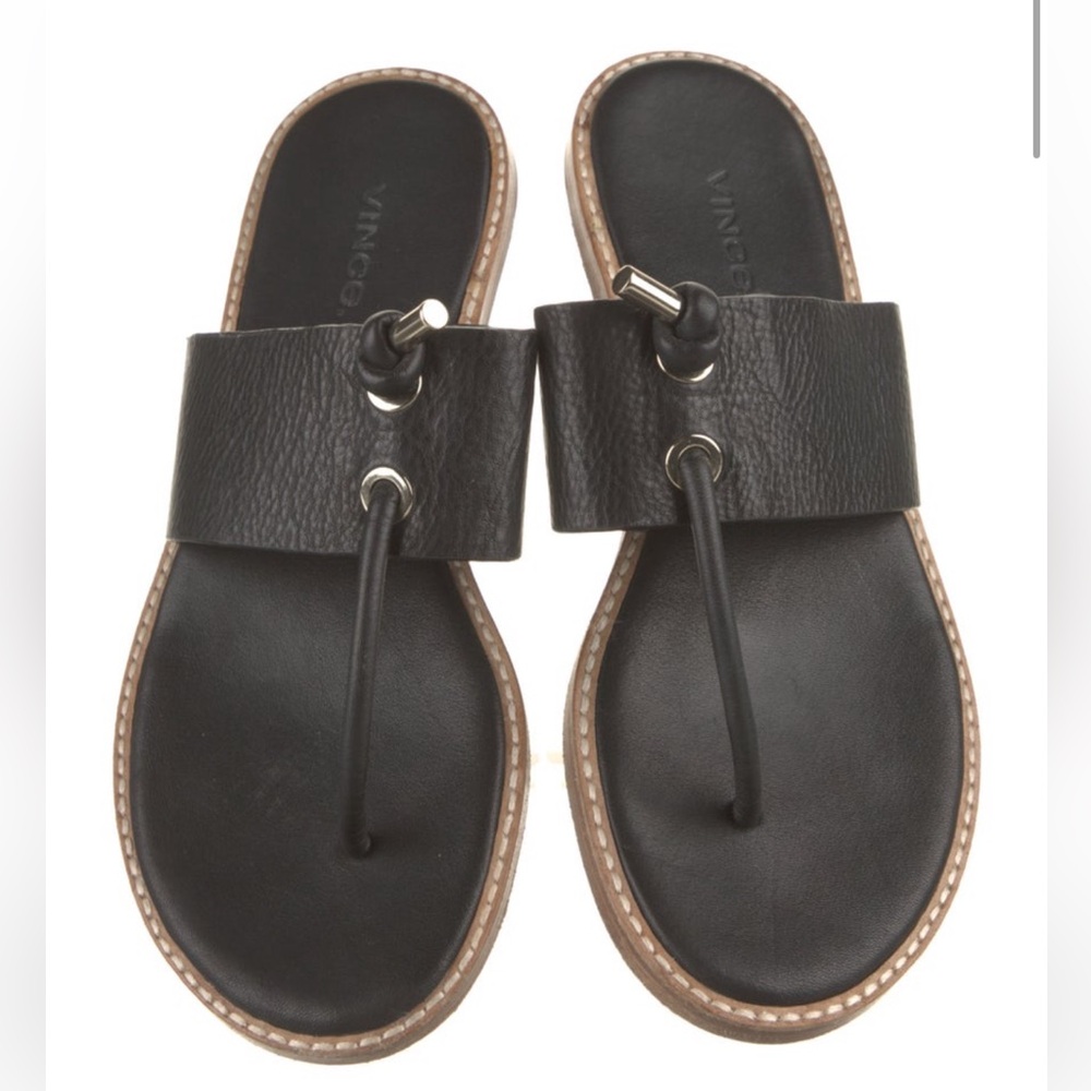 Vince Black Leather Slide Sandals 7.5